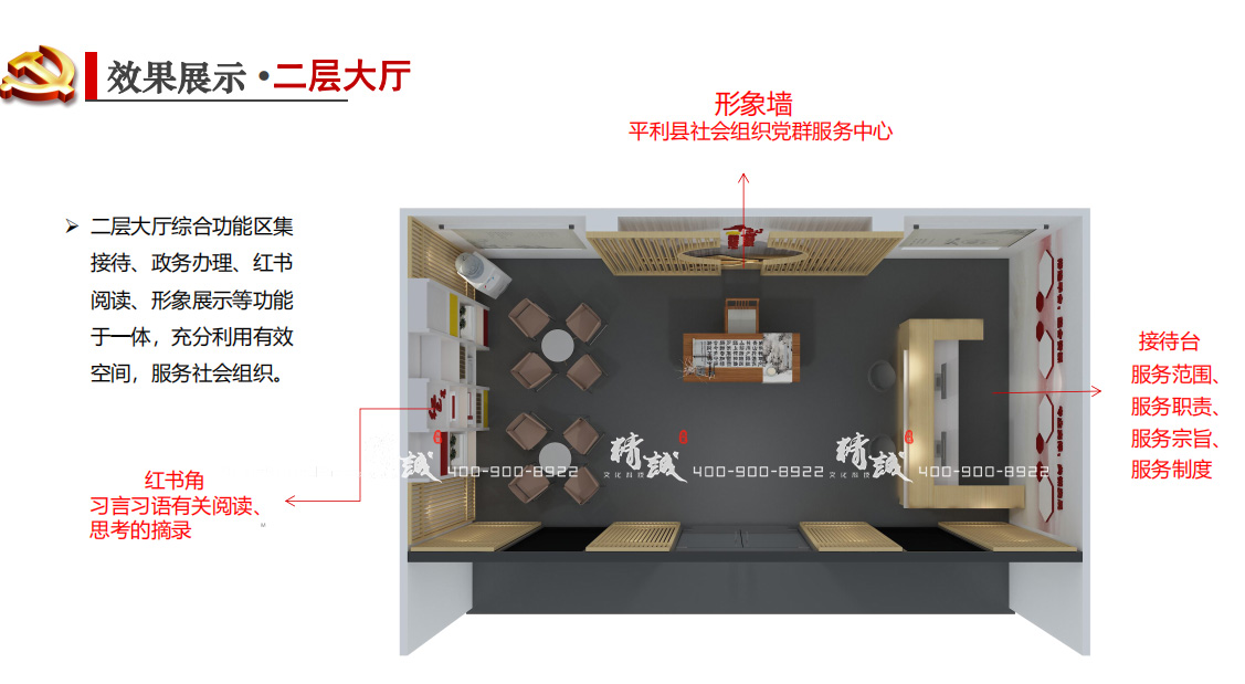 安康平利縣黨群服務中心二層展覽館設計設計效果展示